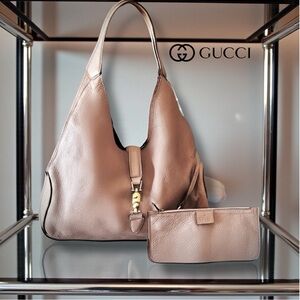 AUTHENTIC GUCCI SOFT JACKIE LRG HOBO PEBBLED LEATHER-PISTON LOCK & POUCH SERIAL#
